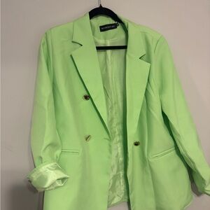 Mint Lime Green Double-Breasted oversized Blazer